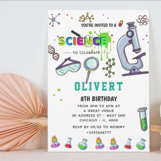 Invitación de cumpleaños a Mad Science Fiesta (Subido por el creador)