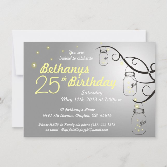 Invitación de cumpleaños a Mason Jar en plata gris (Anverso)