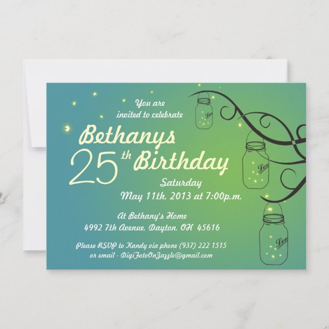 Invitación de cumpleaños a Mason Jar en verde y Ve (Anverso)