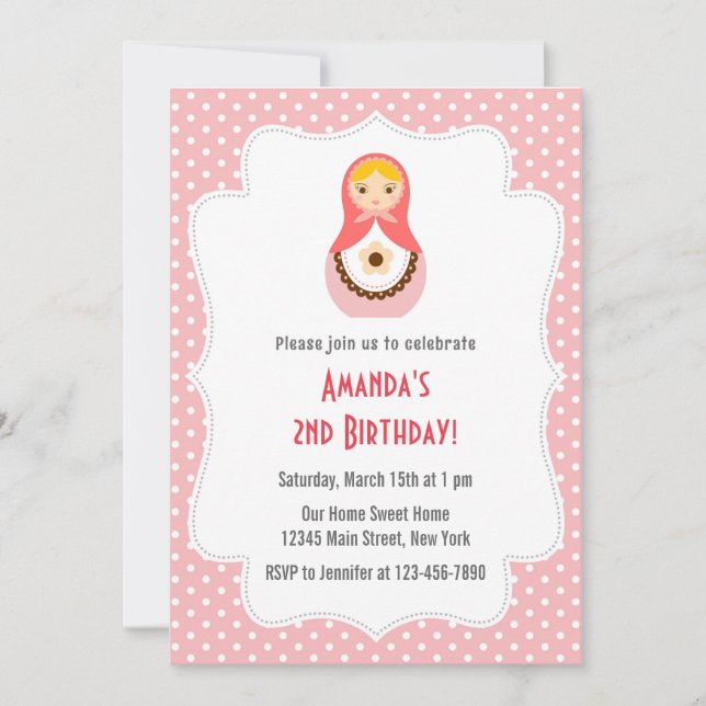 Invitación de cumpleaños a Matryoshka Doll (Anverso)