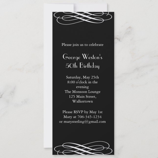 Invitación de cumpleaños a medianoche (negro) (Anverso)