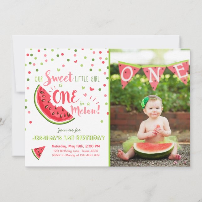 Invitación de cumpleaños a Melón Fiesta de verano (Anverso)