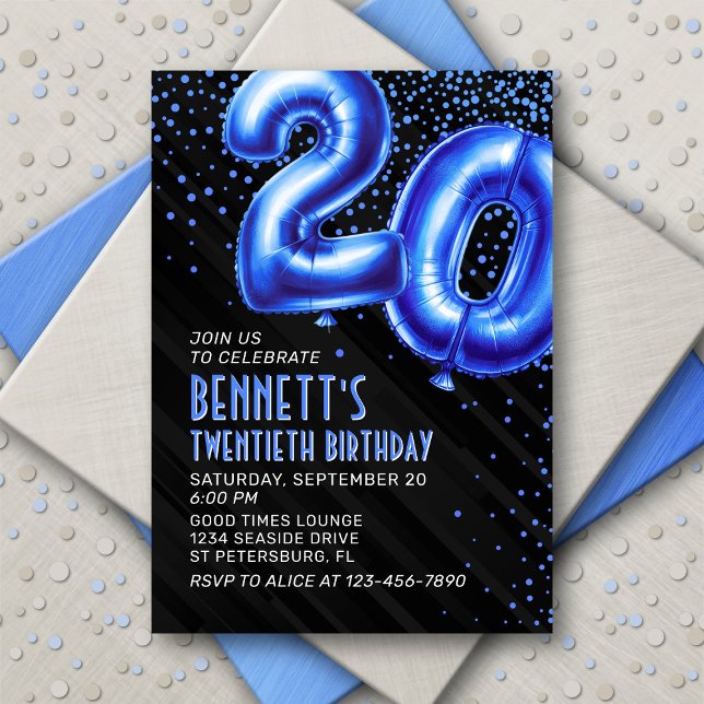 Invitación de cumpleaños a Mens Blue 20 (Subido por el creador)