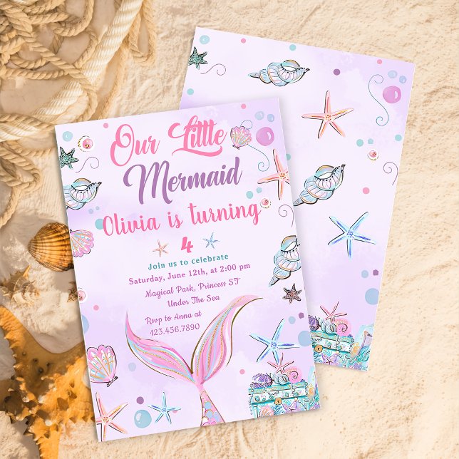 Invitación de cumpleaños a Mermaid Purple Watercol (Subido por el creador)