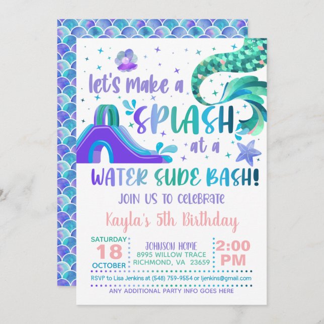 Invitación de cumpleaños a Mermaid Water Slide (Anverso / Reverso)