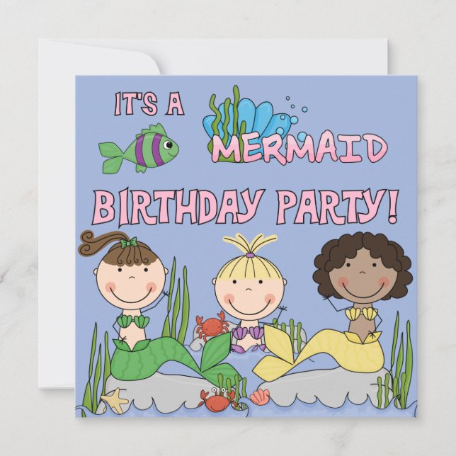 Invitación de cumpleaños a Mermaids (Chica afroame (Anverso)