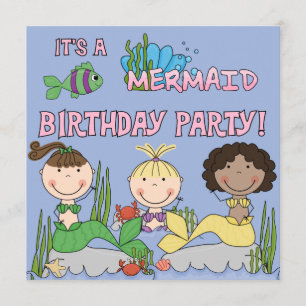 Invitación de cumpleaños a Mermaids (Chica afroame