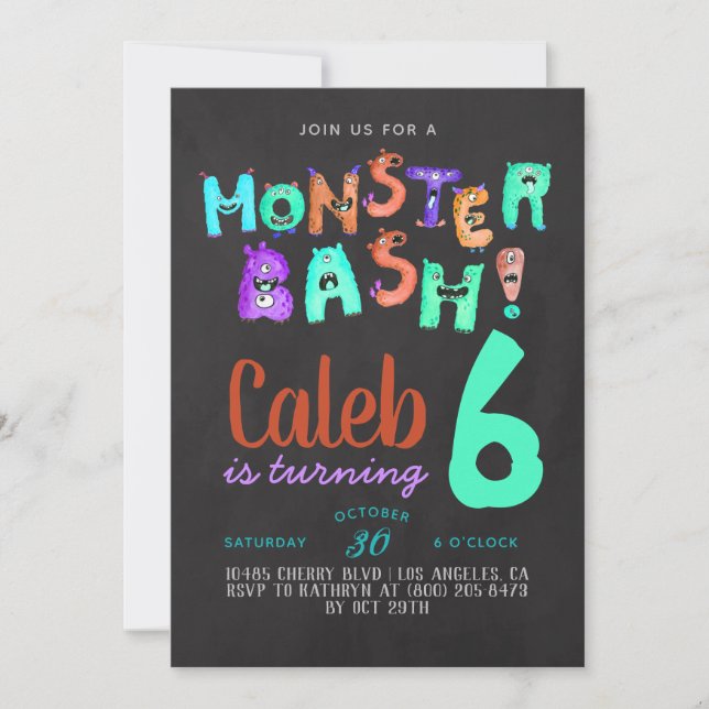 Invitación de cumpleaños a Monster Bash (Anverso)