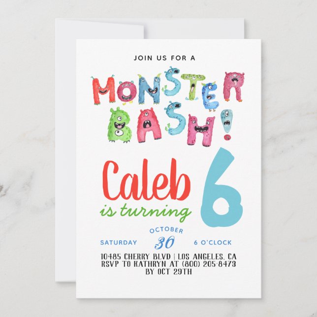 Invitación de cumpleaños a Monster Bash (Anverso)