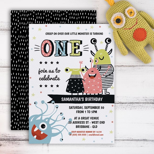 Invitación de cumpleaños a Monster de un año (Your little one will be in for a monster of a celebration with this creative invitation.)