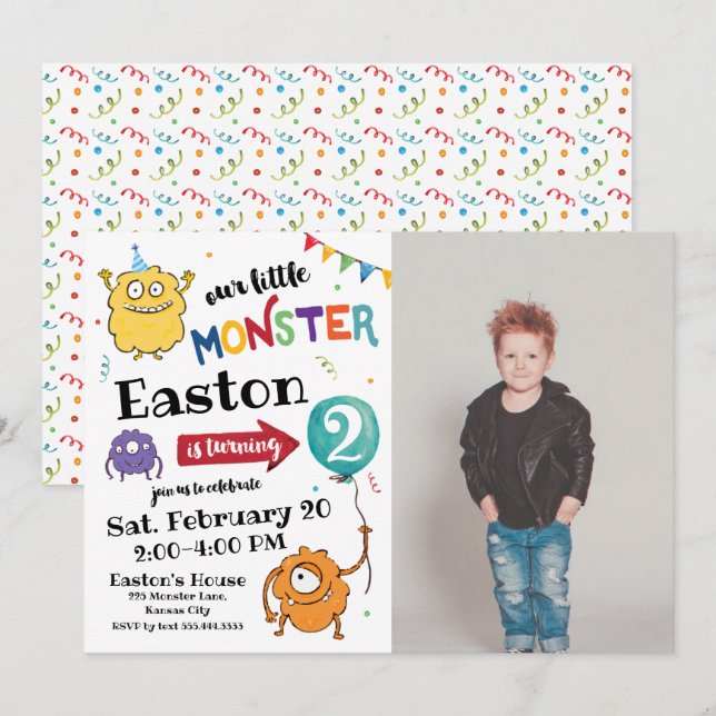Invitación de cumpleaños a Monster Photo (Anverso / Reverso)
