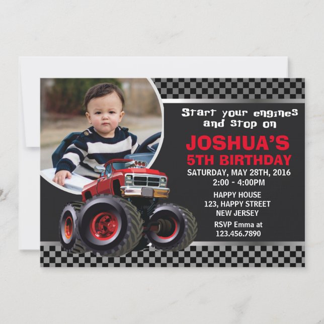 Invitación de cumpleaños a Monster Truck (Anverso)