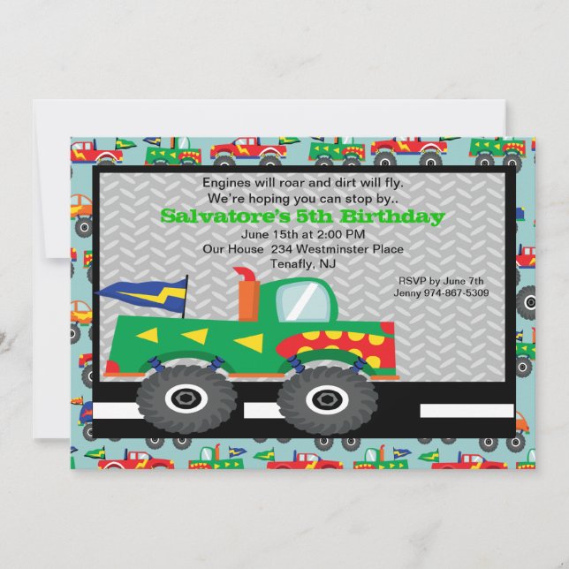 Invitación de cumpleaños a Monster Truck (Anverso)
