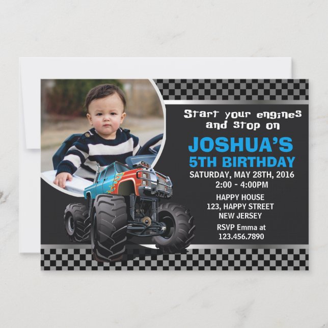 Invitación de cumpleaños a Monster Truck (Anverso)