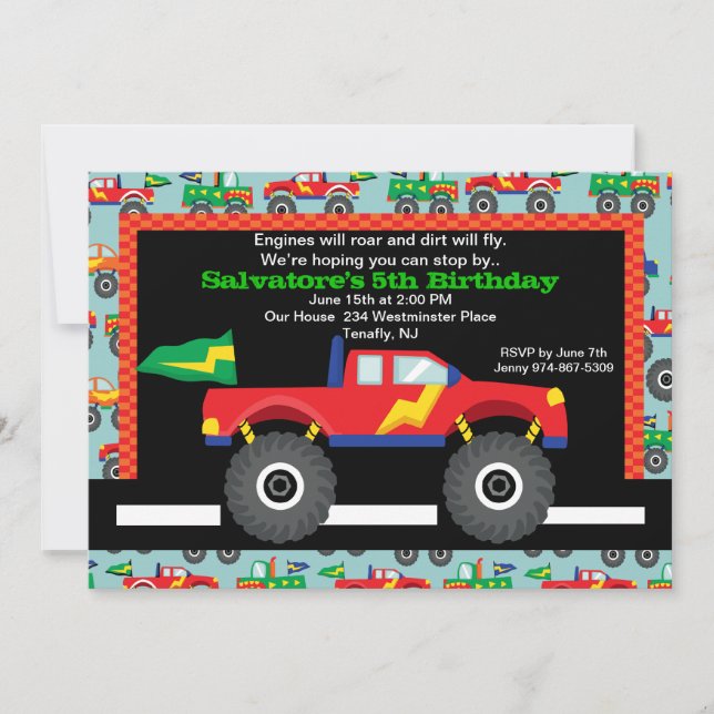 Invitación de cumpleaños a Monster Truck (Anverso)