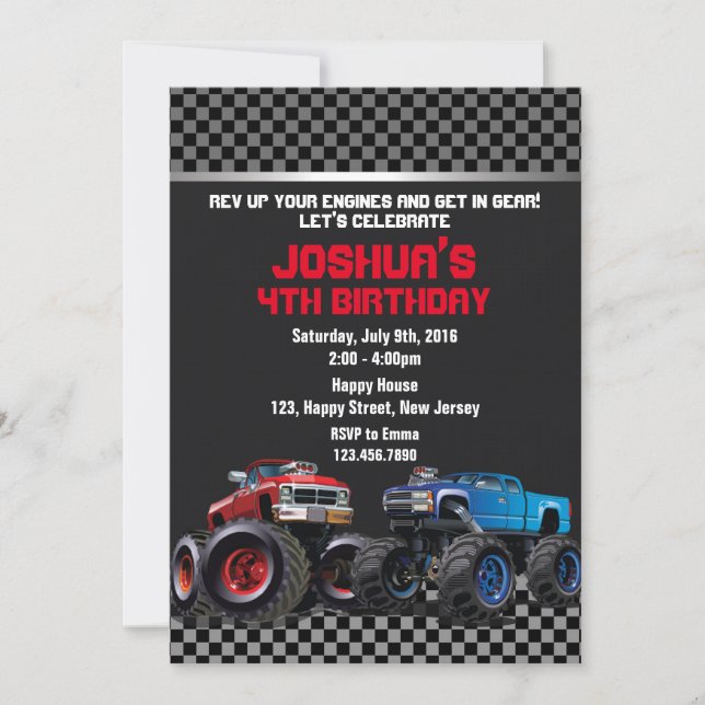 Invitación de cumpleaños a Monster Truck (Anverso)