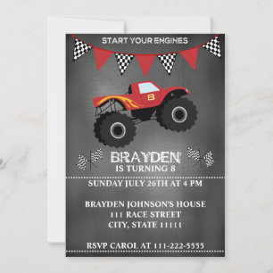 Invitación de cumpleaños a Monster Truck Chalkboar