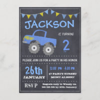 Invitación de cumpleaños a Monster Truck Chalkboar