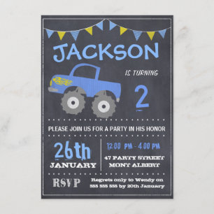 Invitación de cumpleaños a Monster Truck Chalkboar