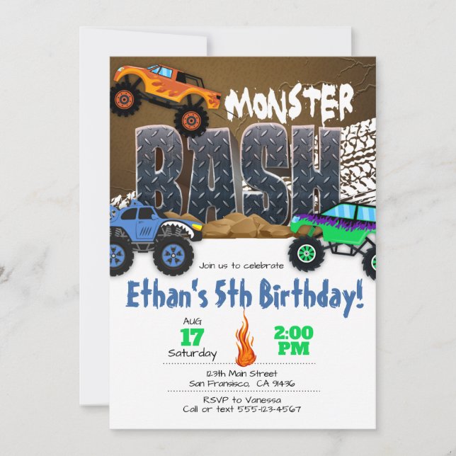 Invitación de cumpleaños a Monster Truck - Monster (Anverso)