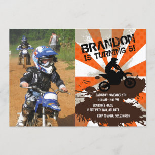 Invitación de cumpleaños a naranja Dirt Bike