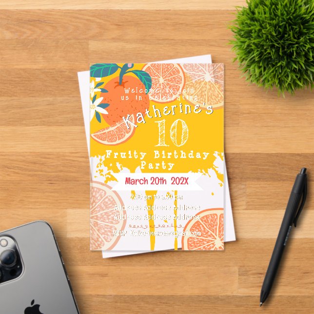 Invitación de cumpleaños a naranja Fruity (Insitu (Tarjeta de Invitación))