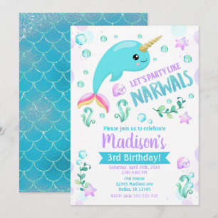Invitación de cumpleaños a Narwhal Fiesta mágico