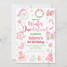 Invitación de cumpleaños a Navidades rosados de in