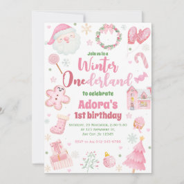 Invitación de cumpleaños a Navidades rosados de in