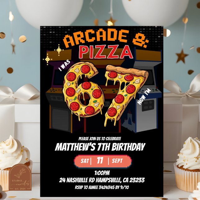 Invitación de cumpleaños a Neon Arcade y Pizza 67 (Subido por el creador)