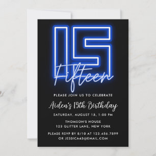 Invitación de cumpleaños a Neon Blue 15th
