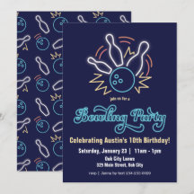 Invitación de cumpleaños a Neon Cyber Bowling