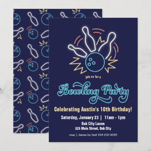 Invitación de cumpleaños a Neon Cyber Bowling