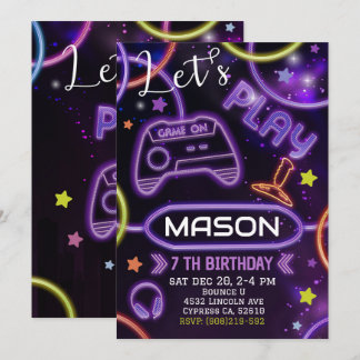 Invitación de cumpleaños a Neon Glow Gaming
