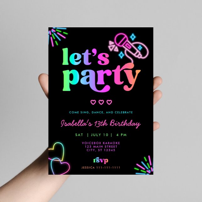 Invitación de cumpleaños a Neon Glow Karaoke (Subido por el creador)