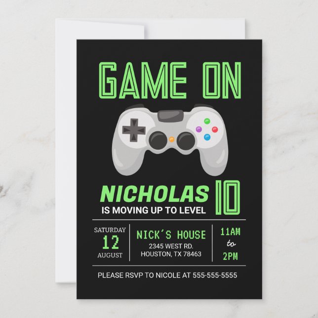 Invitación de cumpleaños a Neon Video Game (Anverso)
