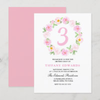 Invitación de cumpleaños a niños con flores de col