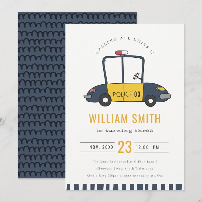 Invitación de cumpleaños a niños de coches de la p (Anverso / Reverso)