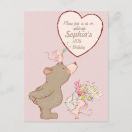 Invitación de cumpleaños a niños de oso y ratón