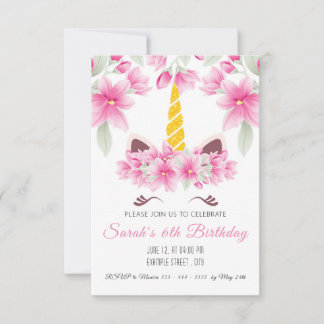 Invitación de cumpleaños a niños de Unicornio