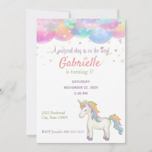 Invitación de cumpleaños a niños de Unicornio en e