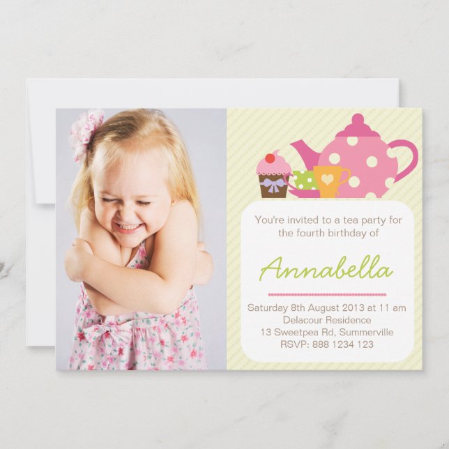 Invitación de cumpleaños a niños Fiestas de té lin (Anverso)
