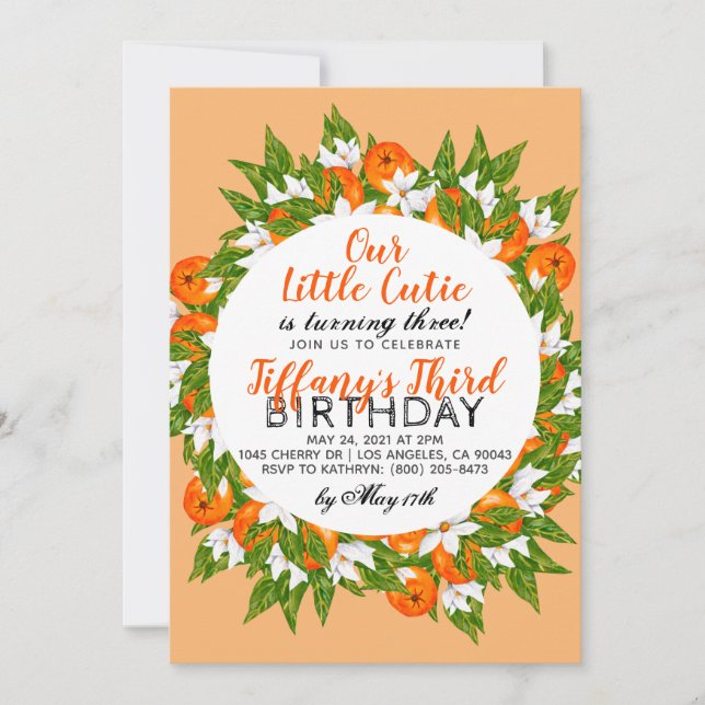 Invitación de cumpleaños a nuestro Naranja pequeño (Anverso)