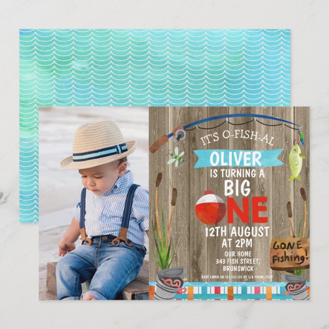 Invitación de cumpleaños a O-Fish-Ally de foto rus (Anverso / Reverso)