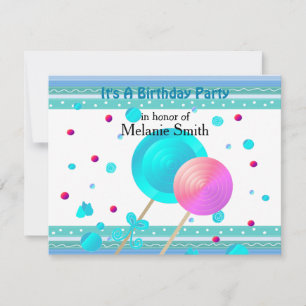 Invitación de cumpleaños a ollipops y dulces