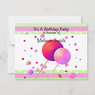 Invitación de cumpleaños a ollipops y dulces