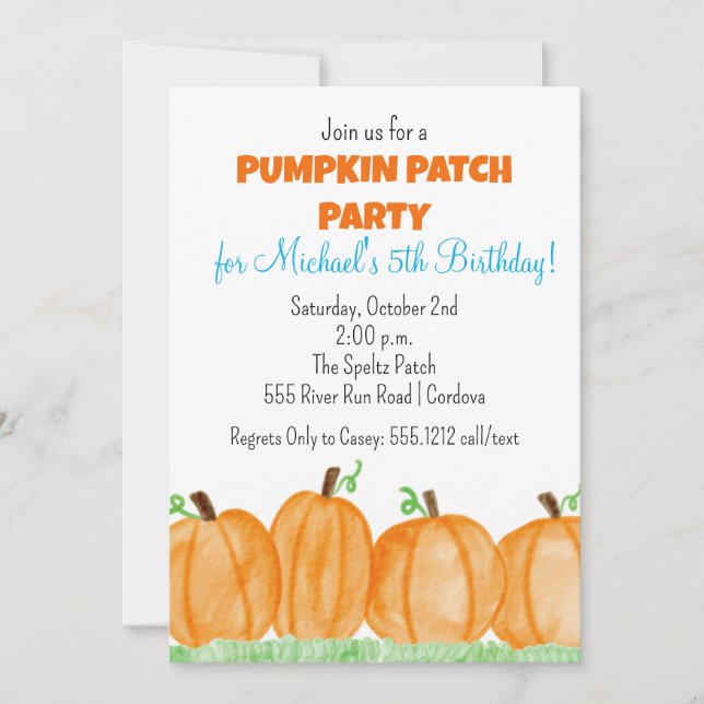 Invitación de cumpleaños a Parche de Calabaza (Anverso)