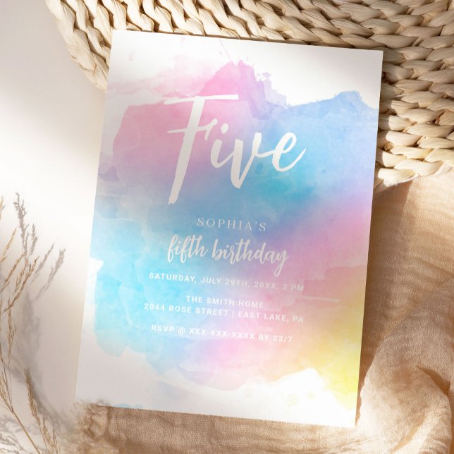 Invitación de cumpleaños a Pastel Rainbow Watercol (Subido por el creador)