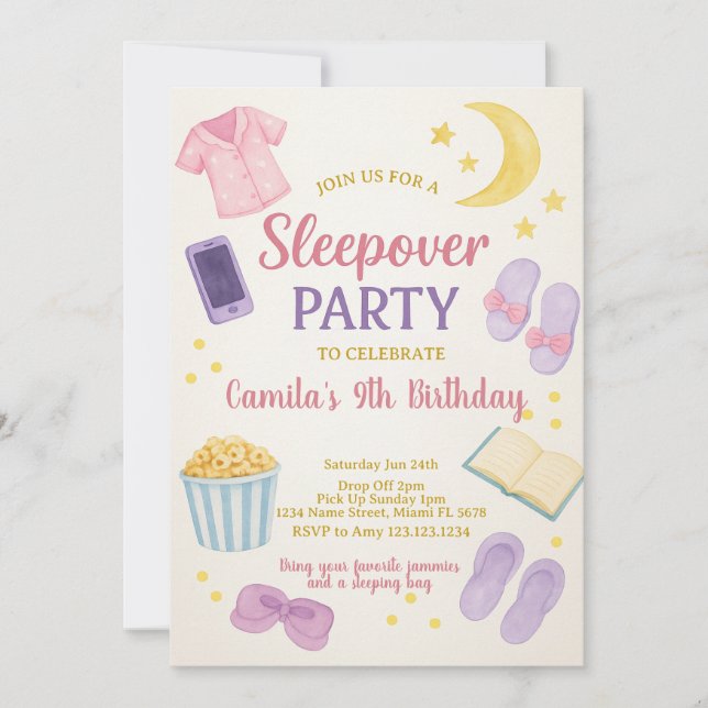 Invitación de cumpleaños a Pastel Watercolor Sleep (Anverso)