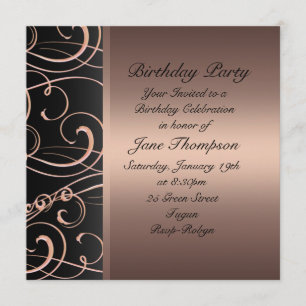 Invitación de cumpleaños a Peach/Black Swirl Side